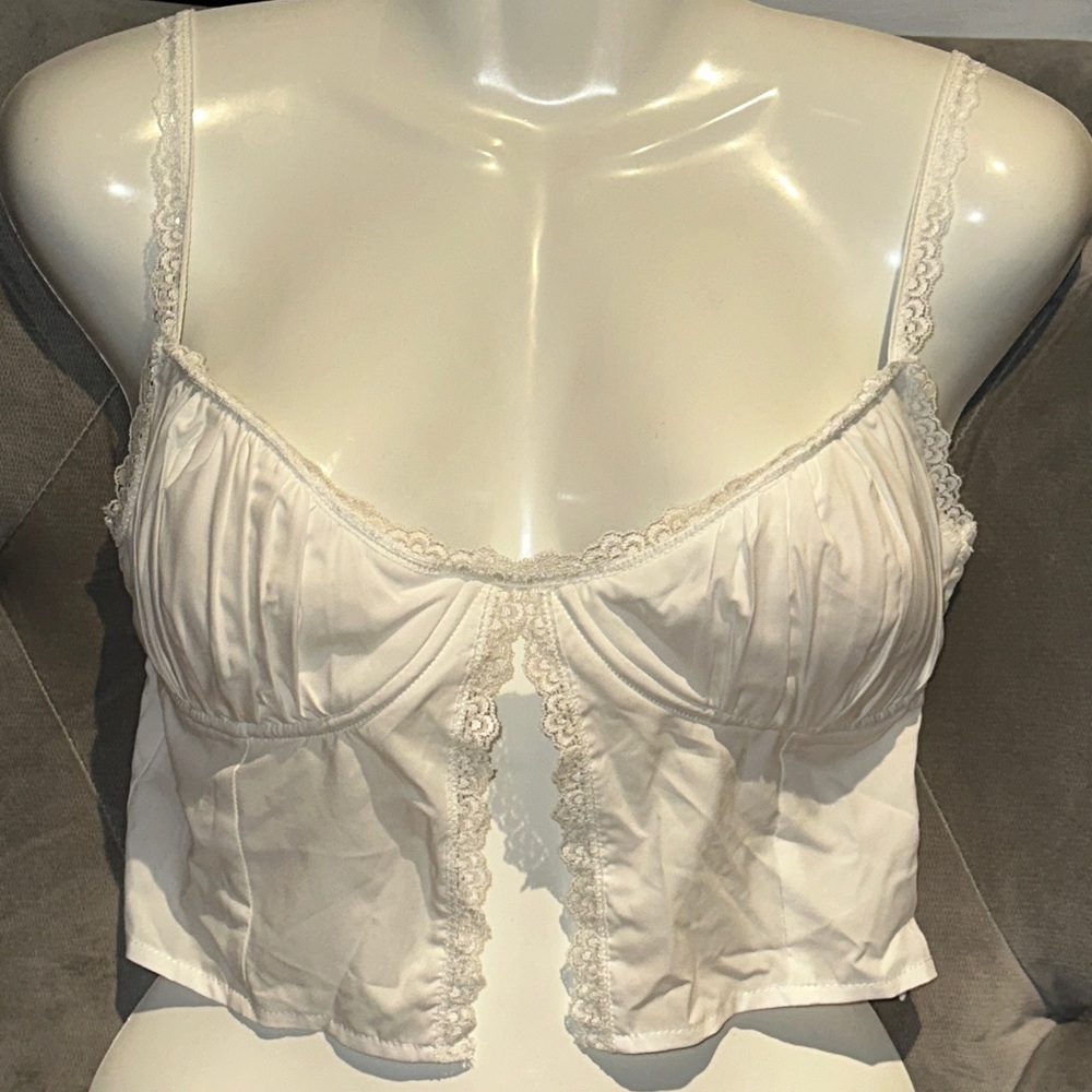 NEW Tiger Mist White Lace Trim Crop Top Agathe Size Small